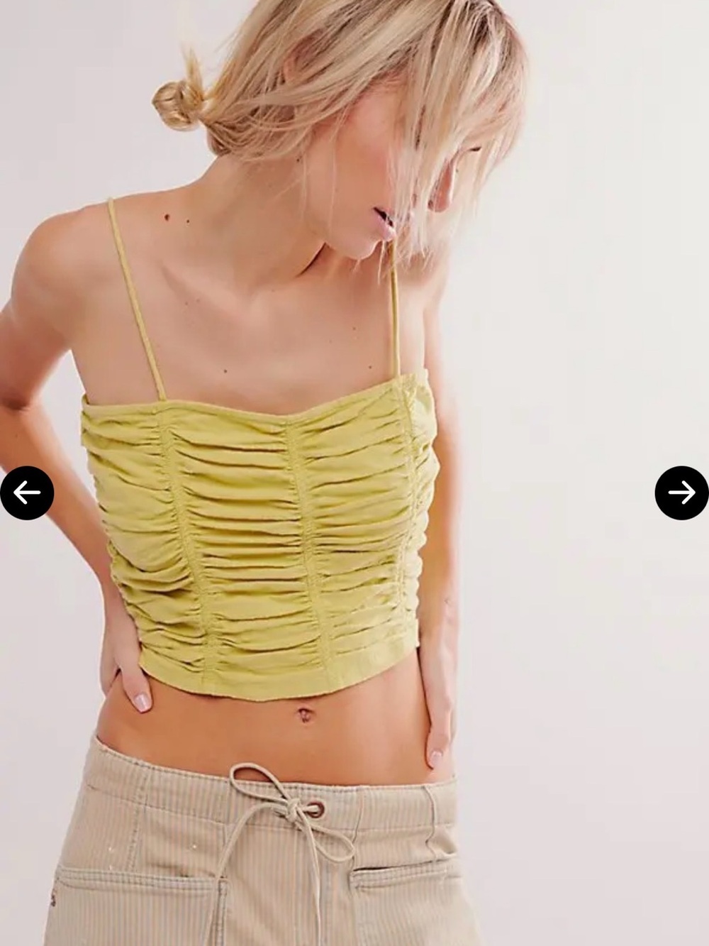 Free People Belong Together Ruched Cropped Tank Top XS Chartreuse Lime Green